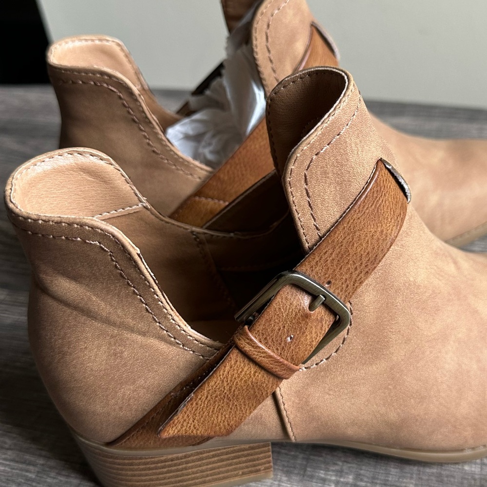 Maeve Light Brown Ankle Boots with Strap Accent - Picture 4 of 12